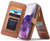 CaseMe Zipper Wallet Samsung S20 Ultra hoesje bruin - 2 in 1 Wallet en Flipcover - multifunctionele portemonee - extra ritsvak