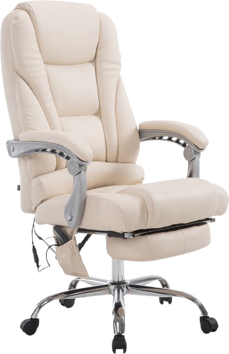 Bureaustoel Otta - Massagefunctie - Creme - Kunstleer - Ergonomische bureaustoel - Op wieltjes - Voor volwassenen - In hoogte verstelbaar