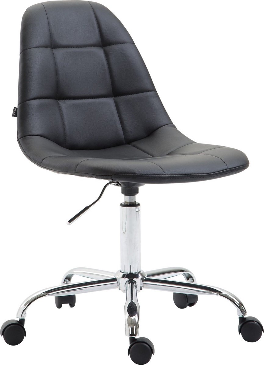 Luxe Werkkruk Ezio - Zwart - Voor volwassenen - Op wieltjes - Kunstleer - Ergonomische bureaustoel - In hoogte verstelbaar