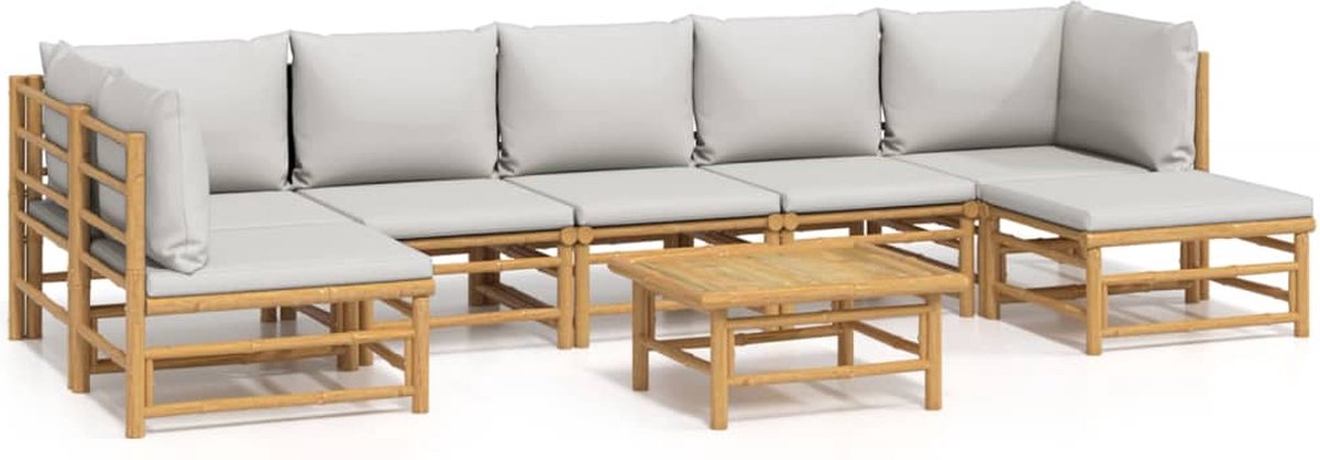 vidaXL 8-delige - Loungeset - met - kussens - bamboe - lichtgrijs