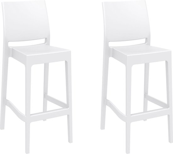Barkruk Finnegan - Wit - Modern Design - Set van 2 - Rugleuning - Voetsteun - Voor Keuken en Bar - Kunststof Zitting