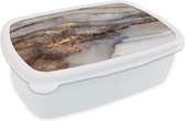 Broodtrommel Wit - Lunchbox - Brooddoos - Storm - Goud - Abstract - 18x12x6 cm - Volwassenen