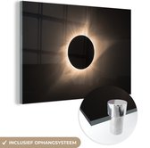 MuchoWow® Glasschilderij 180x120 cm - Schilderij acrylglas - Eclips met een gele tint - Foto op glas - Schilderijen