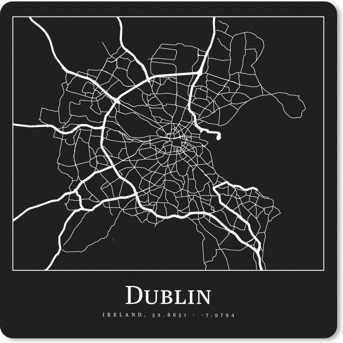 Muismat 30x30 cm - Mousepad Stadskaart - Dublin - Kaart - Plattegrond - Muismatten - Stadskaart