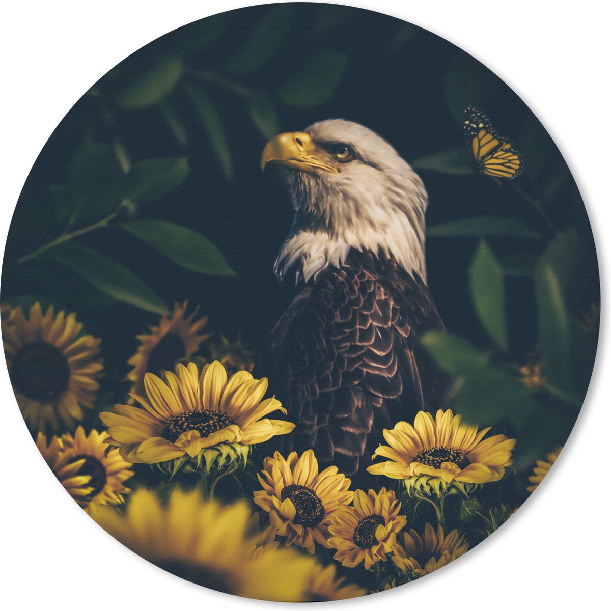 Muismat rond 50x50 cm - Mousepad Adelaar - Geel - Bloemen - Botanisch - Ronde muismatten