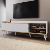 TV Meubel 160 cm - met twee schuifdeuren - Wit en natuurlijk hout