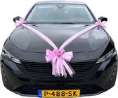AUTODECO.NL - CLARA ROZE Auto Versiering Bruiloft - Trouwauto Decoratie Roze Strik- Autodecoratie - roze Rozen & Tule - Motorkap Versiering - Autobloemstuk Bruiloft - Bloemen op de Auto - Bloemen op de Motorkap - Trouwerij - Huwelijk