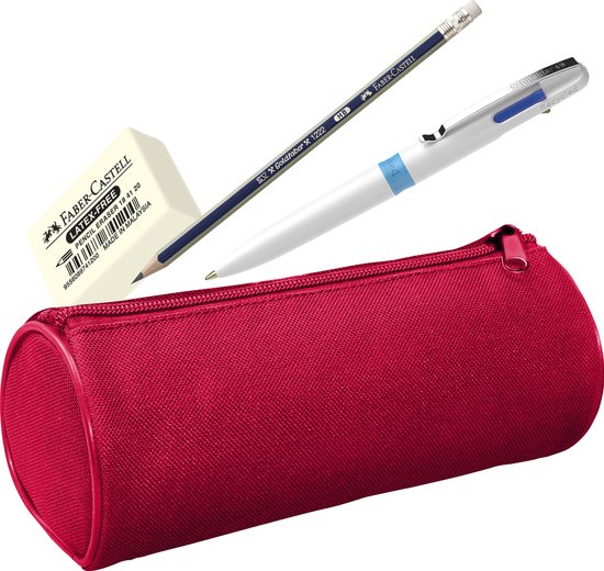 Etui - rood - gevuld - pen, potlood, gum - WS-58100-BU