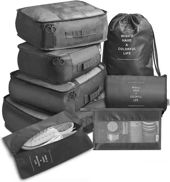 LaCardia Packing Cubes Zwart - Koffer Organizer Set - Bagage Organizers - Compression Cube - Travel Backpack Organizer - 8-delig