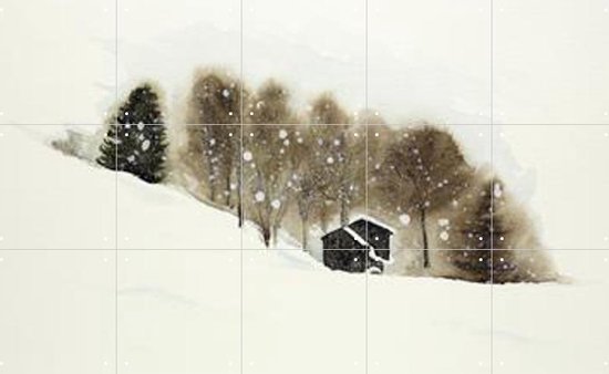 IXXI Ski Slope with Wooden Cabins - Wanddecoratie - Winter - 100 x 60 cm