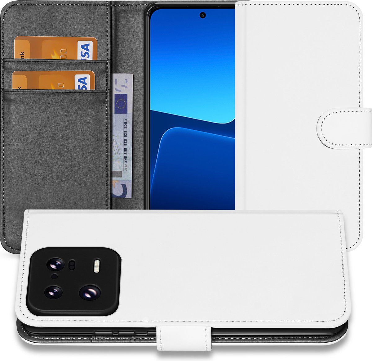 Book Case Telefoonhoesje voor de Xiaomi 13 Pro Wit met Pasjeshouder