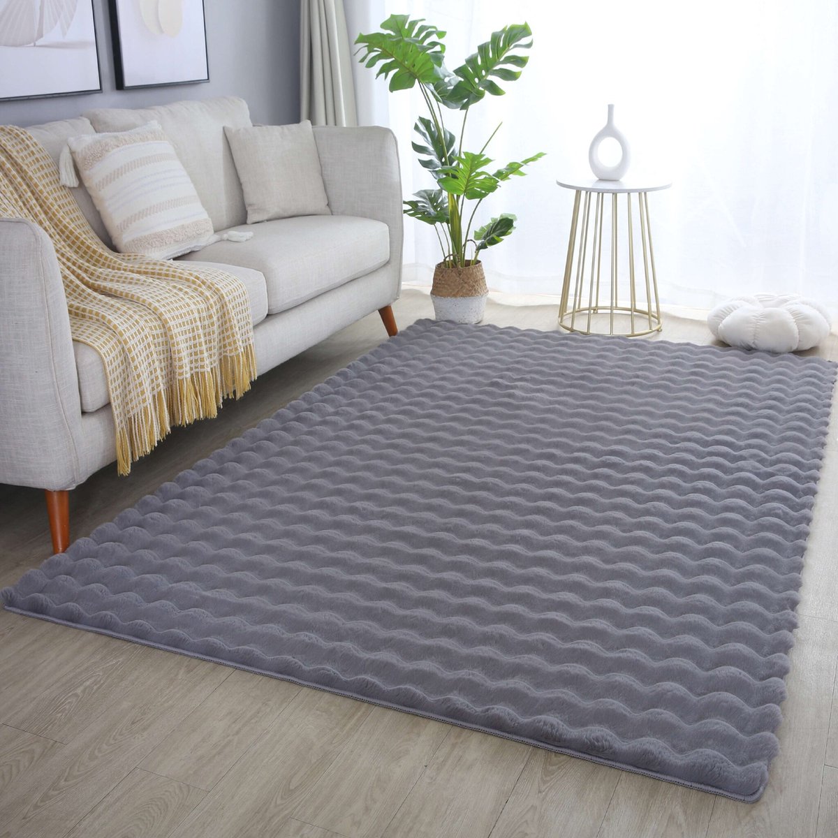 flycarpets Felicia Hoogpolig Fluffy 3D Design Vloerkleed - Grijs - 80x150 cm