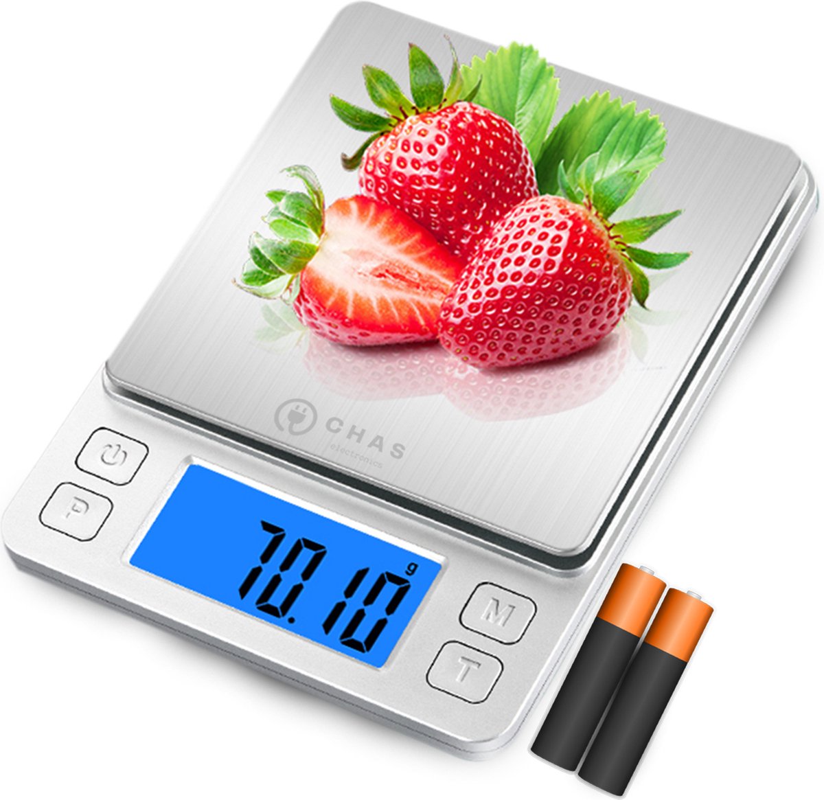 15 kg / 0,2 g - 22,8 x 28 cm - batterij 80 uur - 3 LCD