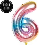 Fienosa Number Ballons numéro 6 - Arc-en-ciel - 101 cm - XL Groot - Ballon à l'hélium - Ballon d'anniversaire
