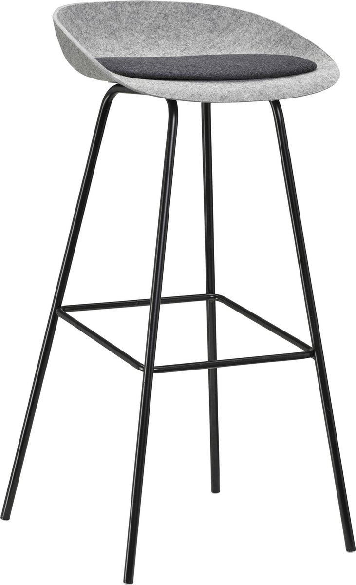 Felt High - PET Stoel Lichtgrijs - Zwart Frame - 100% recycle plastic en staal - Zitting Zwart (Fair Furniture Group – Nederlands Familiebedrijf)