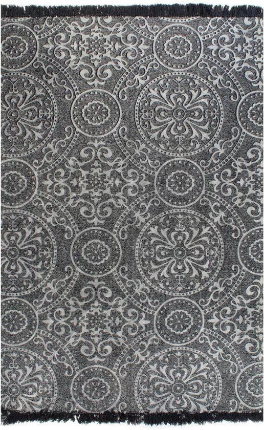 vidaXL - Kelim - vloerkleed - met - patroon - 120x180 - cm - katoen - grijs