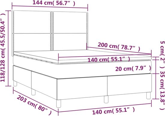 vidaXL - Boxspring - met - matras - stof - donkerbruin - 140x200 - cm