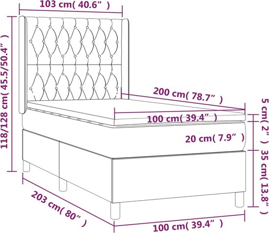 vidaXL - Boxspring - met - matras - fluweel - donkerblauw - 100x200 - cm