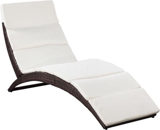 vidaXL - Ligbed - inklapbaar - met - kussen - poly - rattan - bruin