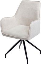 Eetkamerstoel MCW-K15, keukenstoel gestoffeerde stoel met armleuningen, stof/textiel metaal ~ crème-beige