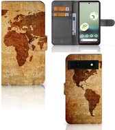 Telefoonhoesje Google Pixel 6A Wallet Bookcase Wereldkaart