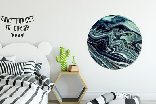 WallCircle - Stickers muraux - Cercle Papier Peint - Marbre - Goud - Blauw - Glitter - Aspect Marbre - Abstrait - 100x100 cm - Cercle Mural - Auto Adhésif - Sticker Papier Peint Rond XXL