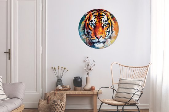 WallCircle - Stickers muraux - Cercle de papier peint - Tigre - Animaux - Peinture à l'huile - Art - 80x80 cm - Cercle mural - Auto-adhésif - Autocollant de papier peint rond