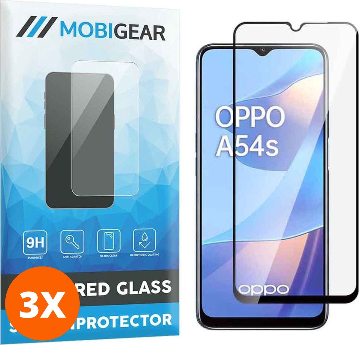 Mobigear Screenprotector geschikt voor OPPO A54s Glazen | Mobigear Premium Screenprotector - Case Friendly - Zwart (3-Pack)