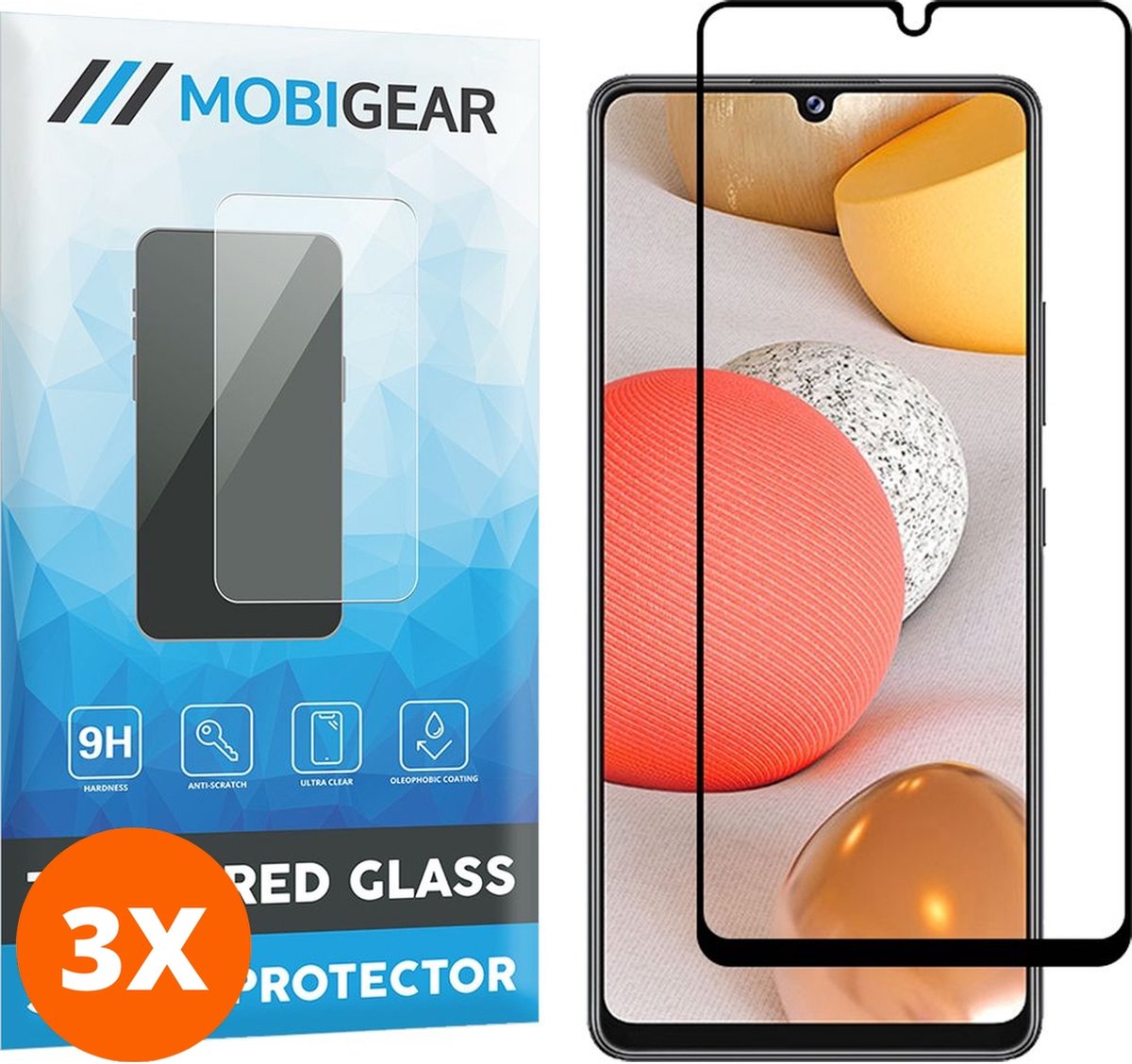 Mobigear Screenprotector geschikt voor Samsung Galaxy A42 Glazen | Mobigear Premium Screenprotector - Case Friendly - Zwart (3-Pack)