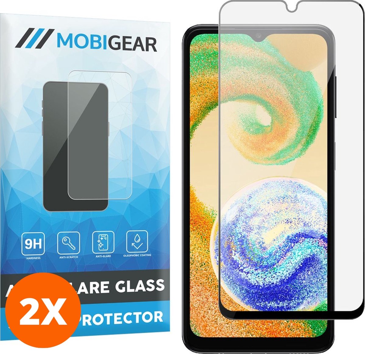 Mobigear Screenprotector geschikt voor Samsung Galaxy A04s Glazen | Mobigear Premium Screenprotector - Case Friendly - Zwart (2-Pack)