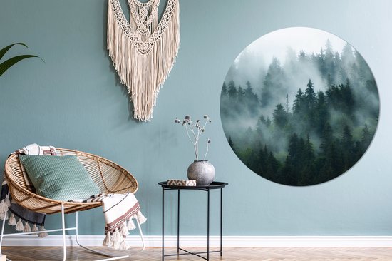 WallCircle - Muursticker - Behangcirkel - Brume - Arbres - Forêt - ⌀ 120 cm - Muurcirkel - Autocollant - Sticker Mural Rond XXL