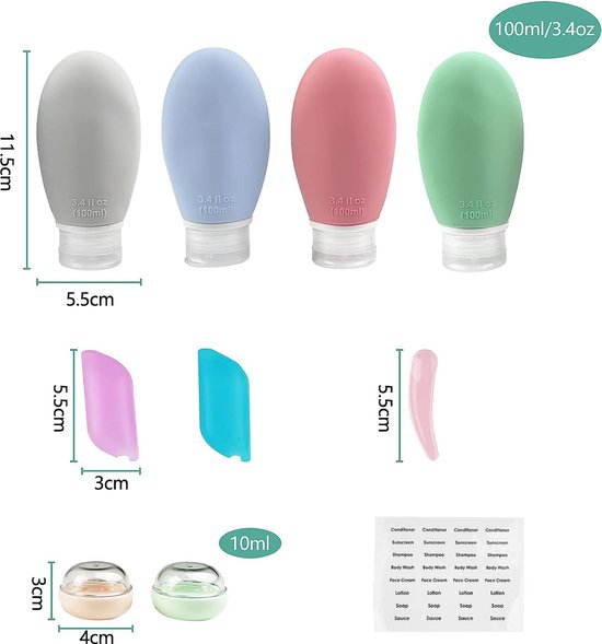 Refillable Travel-Size Bottles | 6 mini reisverpakkingen toiletartikelen