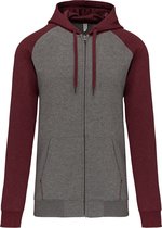 Tweekleurige hoodie met rits en capuchon 'Proact' Grey Heather/Wine - XXL