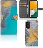 Flip Case Geschikt voor Samsung Galaxy A14 4G Hoesje Marble Blue Gold