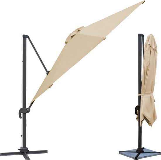 Parasol déporté MOLOKAI carré 3x3m beige + housse.