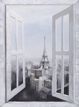90 x 120 cm - Olieverfschilderij - Uitzicht Parijs - canvas - handgeschilderd