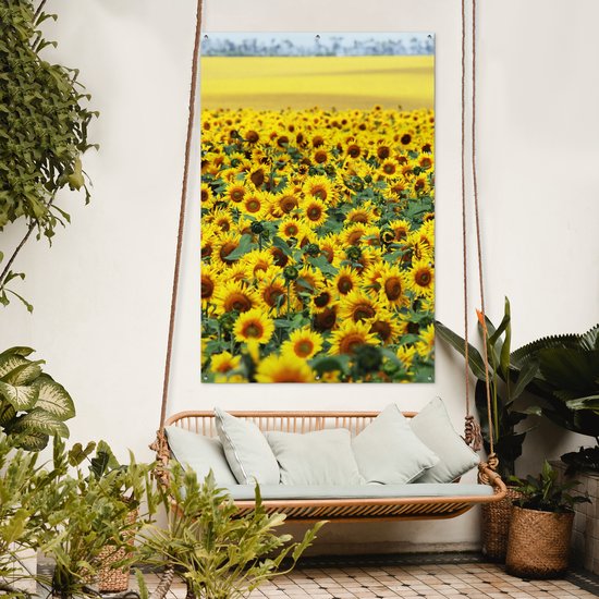 Tuinposter - Bloemen - Zonnebloemen - Tuindecoratie - Bloemenveld - 120x180 cm - Tuinschilderij - Tuindoek