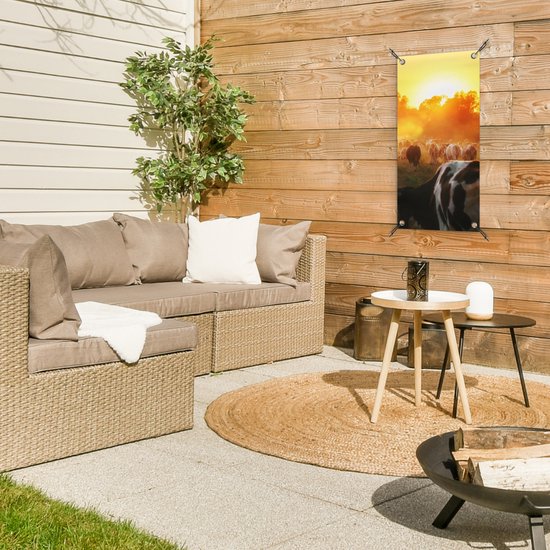 Affiche de jardin Vaches - Coucher de soleil - Pâturage - Animaux - 30x60 cm - Toile jardin - Affiche extérieure