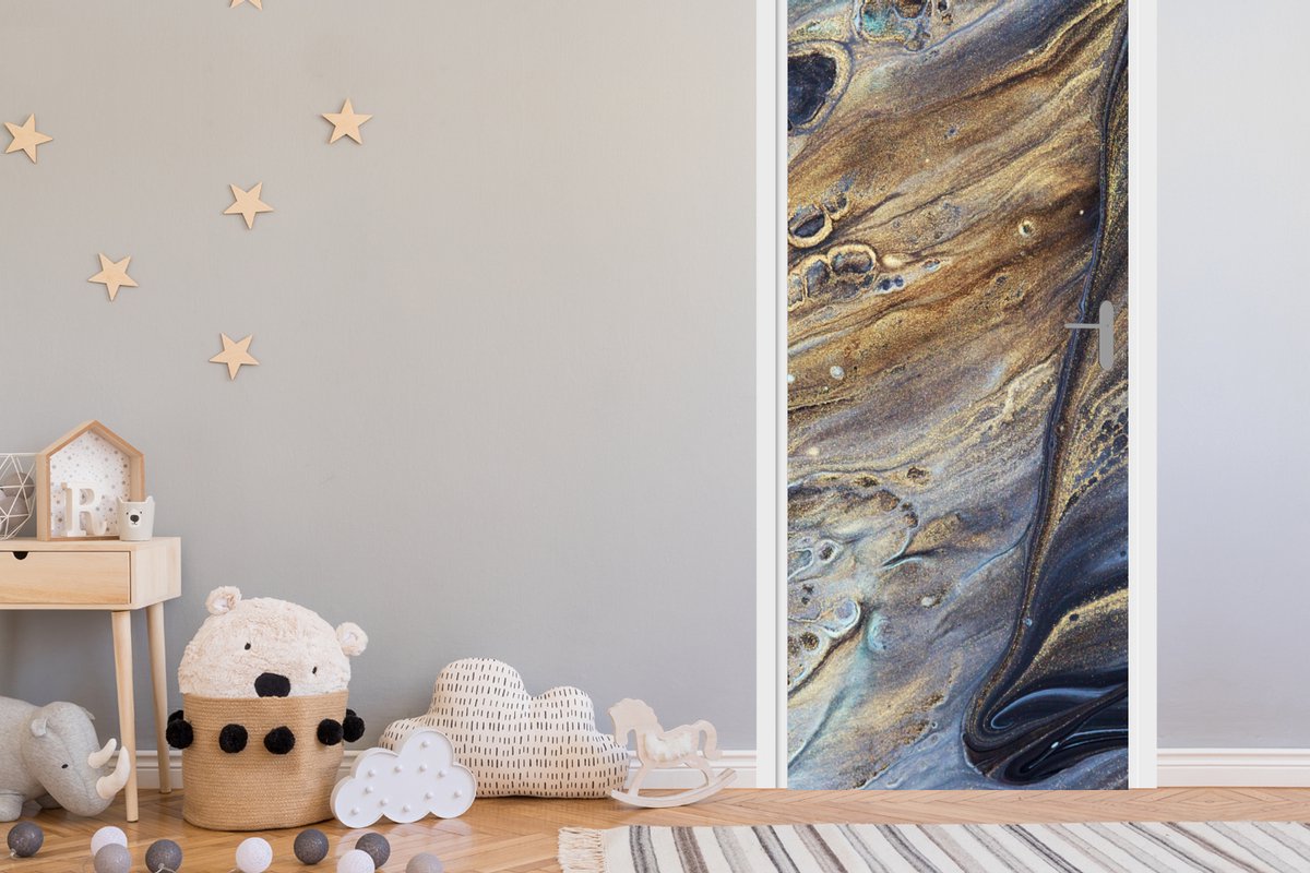 Deurposter 90x215 cm - Deursticker Marmer - Goud - Waterverf - Textuur - Marmerlook - Meub