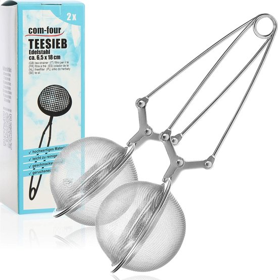 2x theetang, bolvormige thee-ei van 304 roestvrij staal, theezeefjes voor losse thee, zeeftang voor theeliefhebbers (02 stuks - Ø 6.5 cm)