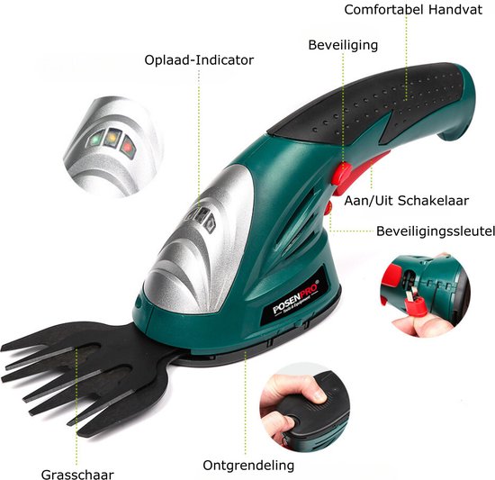 Vesto® Accu Heggenschaar - Incl. Buxusschaarmes En Grasschaarmes - Grasschaar - Snoeischaar