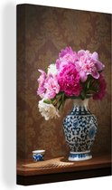 Tableau sur toile Pivoines - Vase - Couleurs - 20x30 cm - Décoration murale