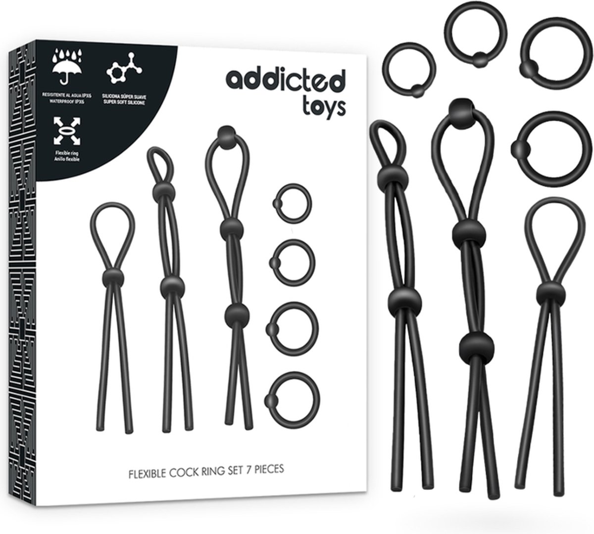 ADDICTED TOYS | Addicted Toys Flexible Silicone Cock Ring Set 7 Pieces | Sex Toy for Couple | Cockring | Sex Toy for Man