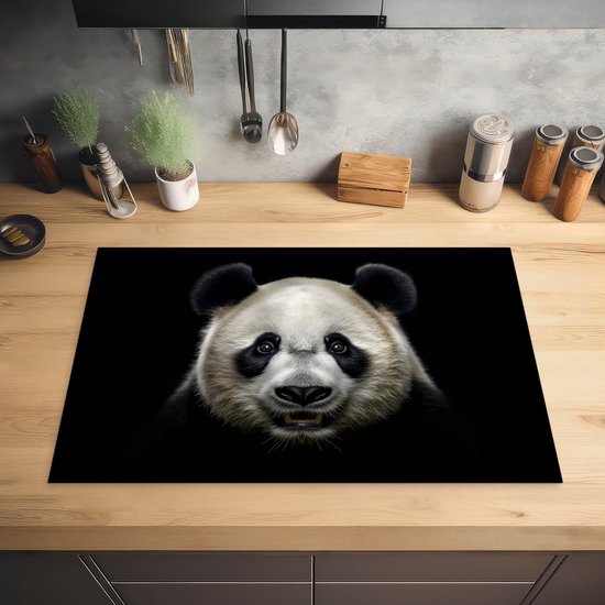 Kookplaataccessoires - Inductie beschermer - 80x52 cm - Inductie Afdekplaat - Anti Slip Mat - Dieren - Panda - Portret - Zwart - Inductiebeschermer - Voor kookplaat - Werkbladbeschermer - Keuken decoratie - Accessoires