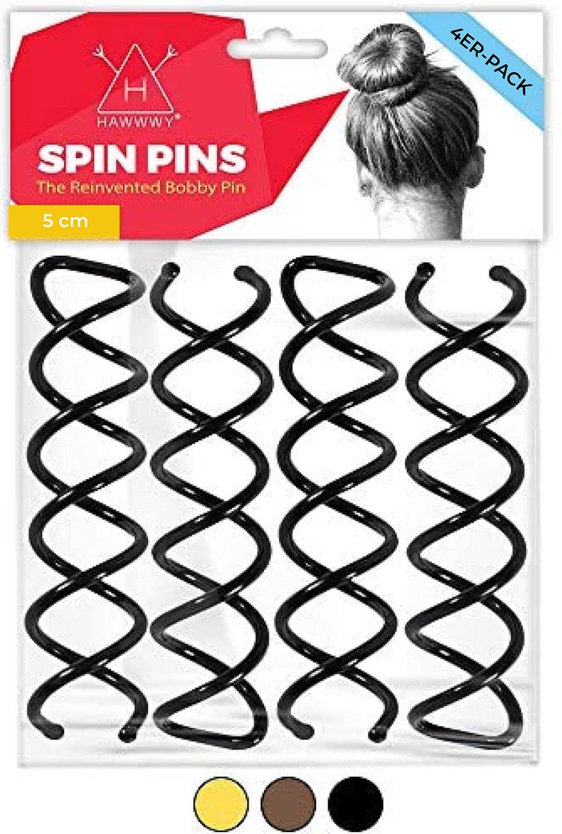 Hawwwy® Spiral Bobby Pins 8 Pack Spin Pins, Easy & Fast Bun Maker Twist Hair Pins For Women Children, Updo Hair Accessories, Perfect Small Bun Bobbypins Bobbie Fashion (Black 2 Inch)