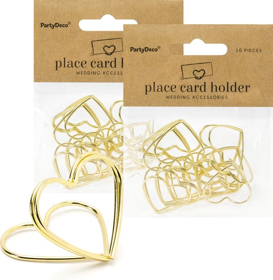 Porte-cartes/marque-places PartyDeco - coeur - Mariage - 20x - or - 2,5 cm