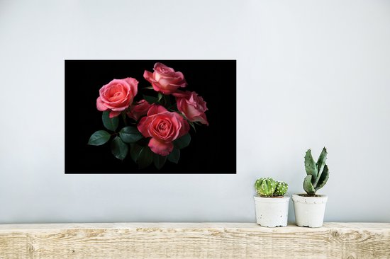Poster Rozen - Roze - Bloemen - Natuur - Zwart - 30x20 cm
