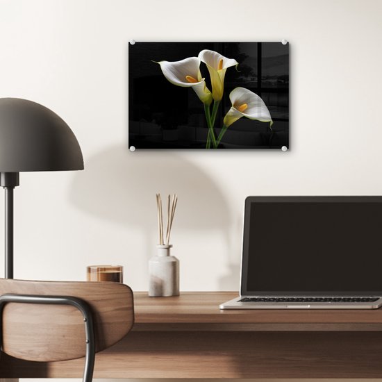 MuchoWow® Glasschilderij 30x20 cm - Schilderij acrylglas - Planten - Bloemen - Wit - Natuur - Botanisch - Foto op glas - Schilderijen
