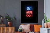 Muurstickers - Sticker Folie - Gaming - Tekst - Get a life - Neon - Zwart - 90x120 cm - Plakfolie - Muurstickers Kinderkamer - Zelfklevend Behang - Zelfklevend behangpapier - Stickerfolie