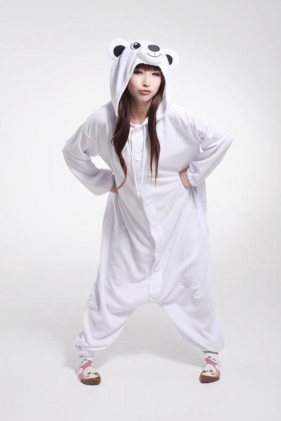 KIMU onesie ijsbeer pak wit beer kostuum - ijsberenpak berenpak jumpsuit pyjama